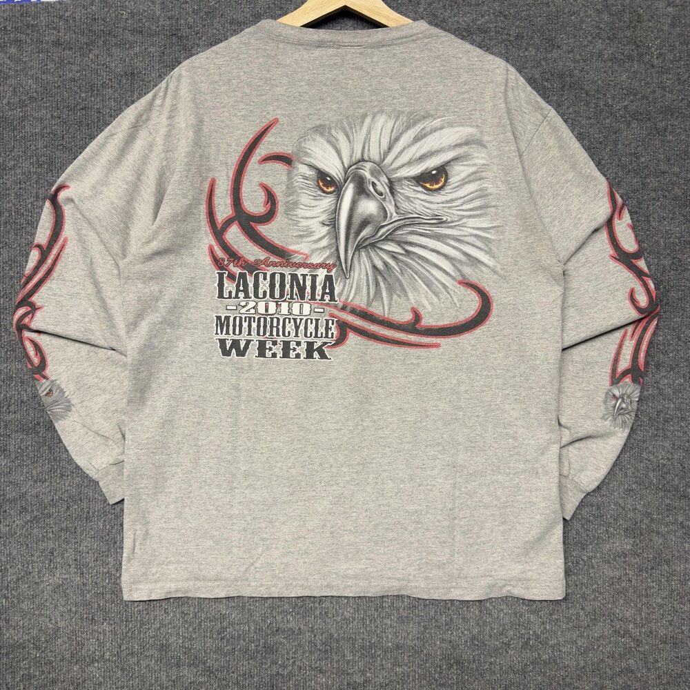 Laconia Motorcycle Week Eagle AOP Shirt Men L 2010 Long Sleeve Flames Biker Gray